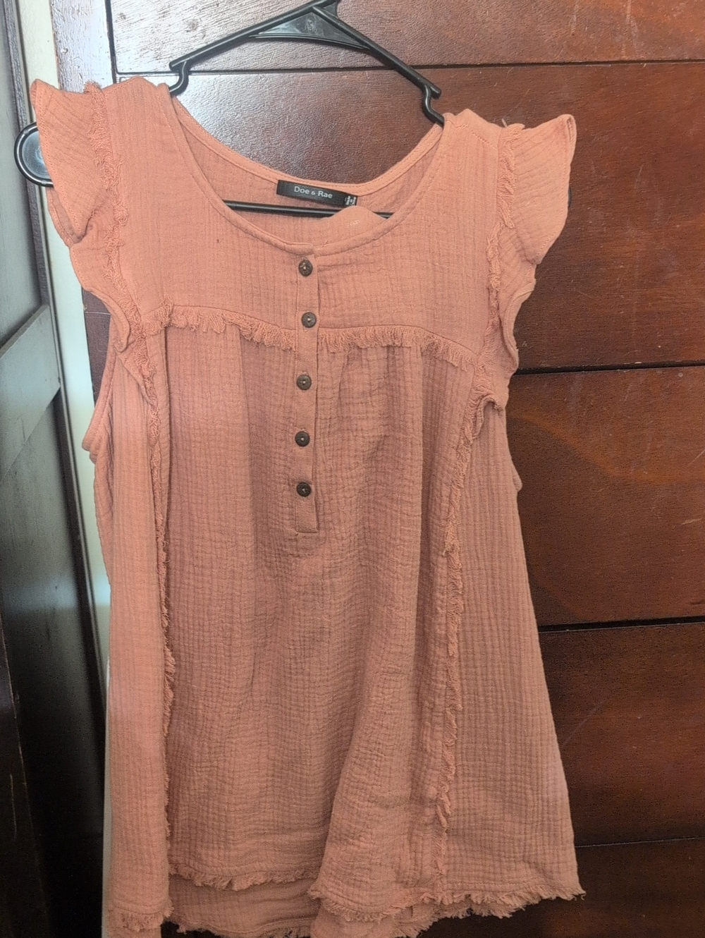 Doe & Rae Mauve Pink Ruffle Sleeve Button Front Blouse